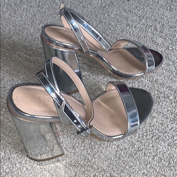 ASOS Hermione Silver Mirror Block Heel Sandals - Picture 11 of 11